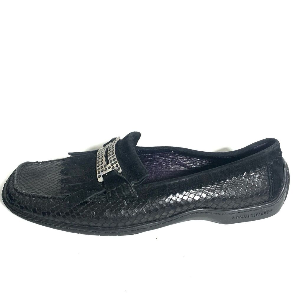 Donald J. Pliner Black Snake Textured Leather Buckle Loafers Danie Size 8 Womens